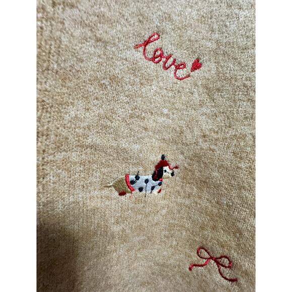 Christmas Womens  Button Cardigan Tan Dog Dachshund Sweater NEW - Picture 2 of 3